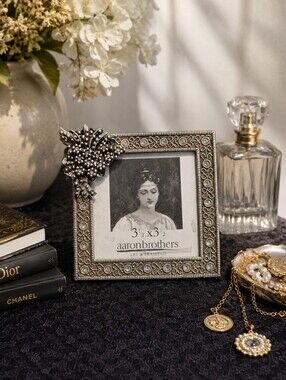 Aaron Brothers Ornate Silver Square Picture Frame with Decorative Accent
